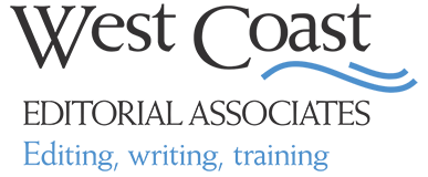 West Coast Editorial Associates logo with the tag line "Editing, writing, training"