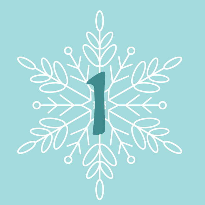 A blue-green background with a white snowflake and the number 1.