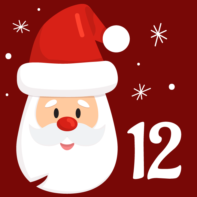A red background with Santa Claus and the number 12.