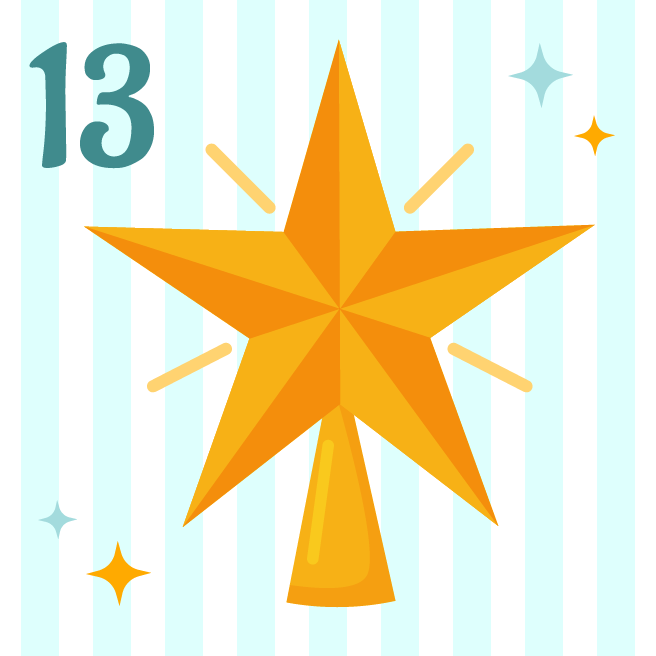 A blue-and-white striped background with a star and the number 13.